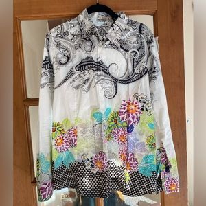 Etro Black and White Floral Button Down Shirt